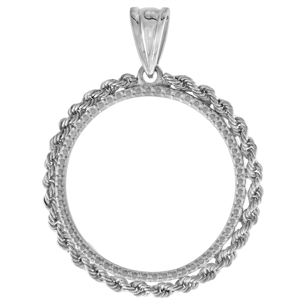Sterling Silver Rope Edge Susan B. Anthony Bezel Sacagawea 26mm Coins Illusion Prong Back 1 Dollar Coin Not Included