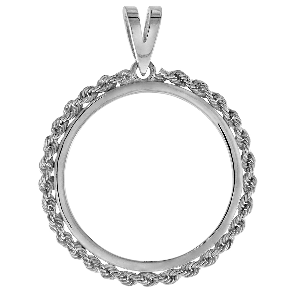 Sterling Silver Rope Edge Susan B. Anthony Bezel Sacagawea 26mm Coins Square Prong Back 1 Dollar Coin Not Included