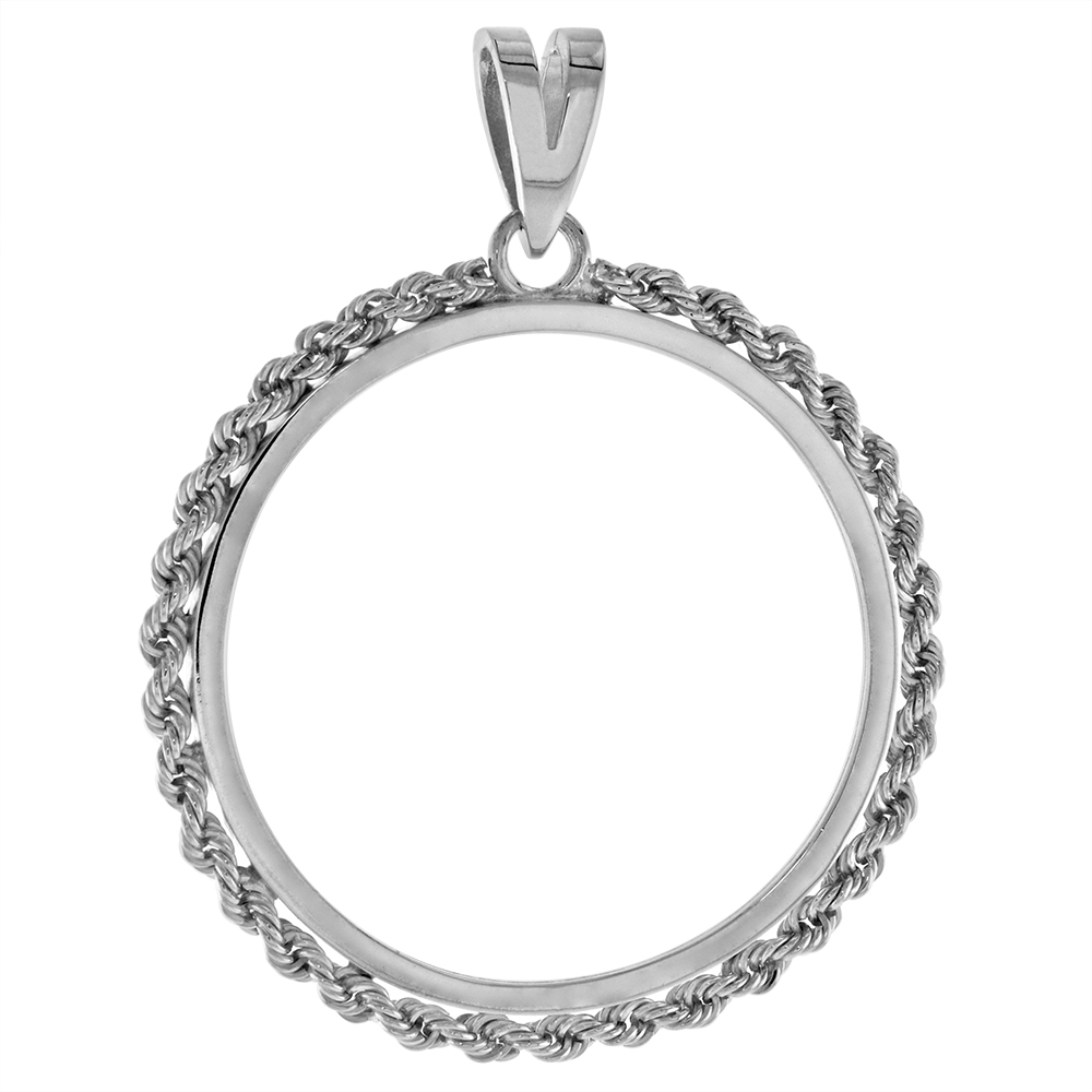 Sterling Silver Rope Edge Half Dollar Bezel 30mm Coins Square Prong Back 50 cent Coin Not Included