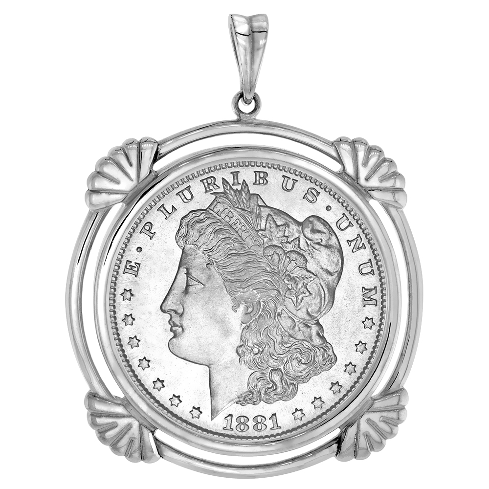 Sterling Silver Clamshell Edge Dollar Bezel Pendant for 38 mm Coins Prong Back Mexican Olympic One Dollar Coin NOT Included