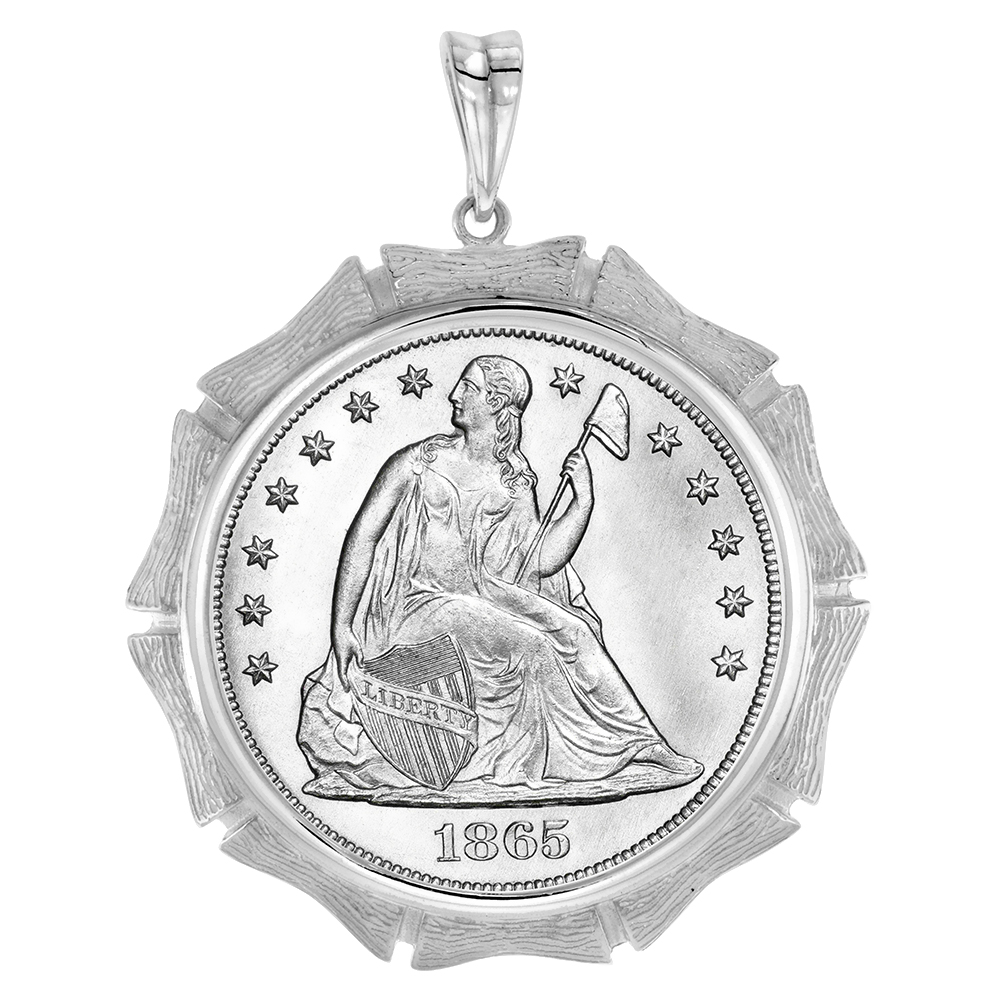 Sterling Silver Bamboo Shape Edge Dollar Bezel Pendant for 38 mm Coins Prong Back Mexican Olympic One Dollar Coin NOT Included