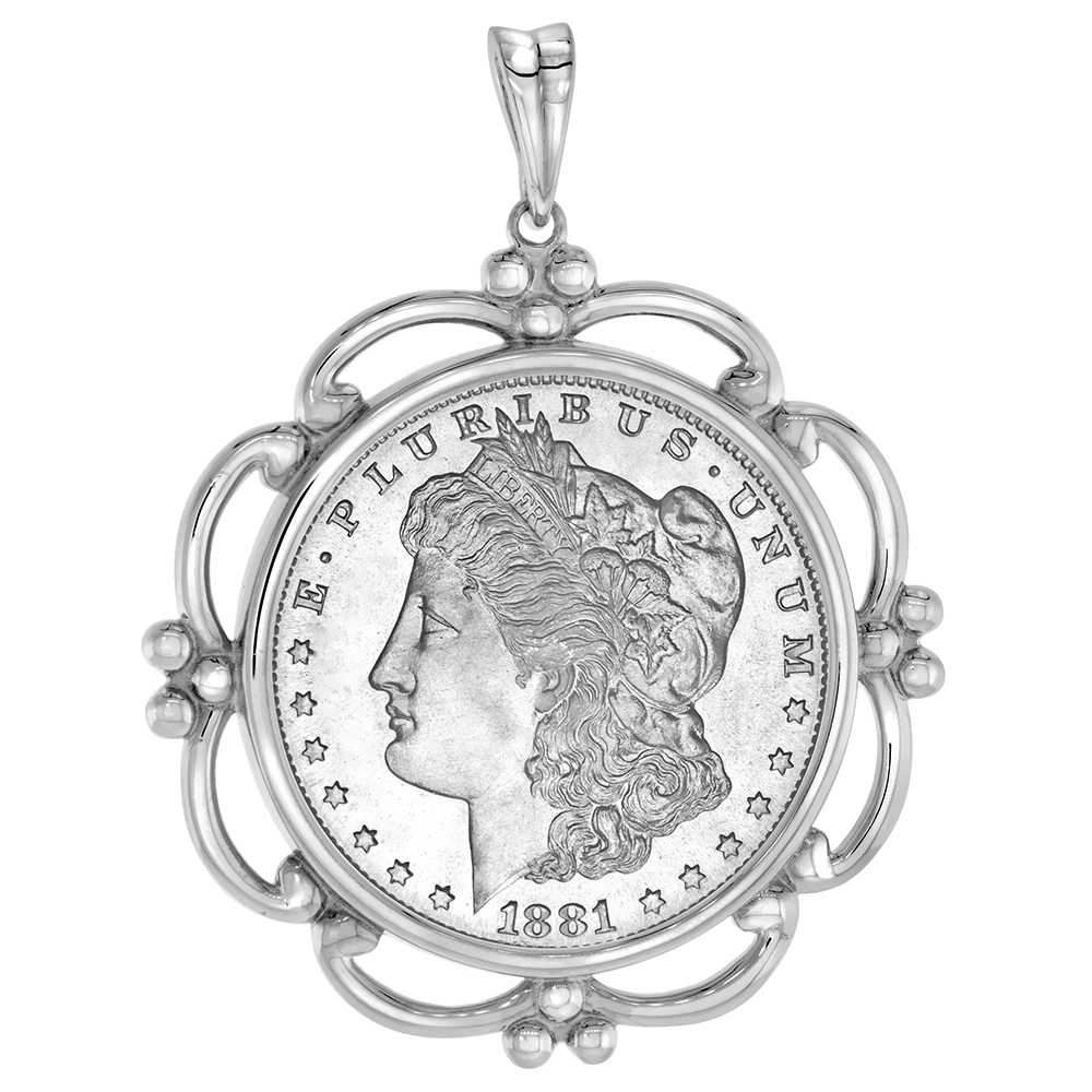 Sterling Silver Scalloped Dollar Bezel Pendant for 38 mm Coins Prong Back Mexican Olympic One Dollar Coin NOT Included
