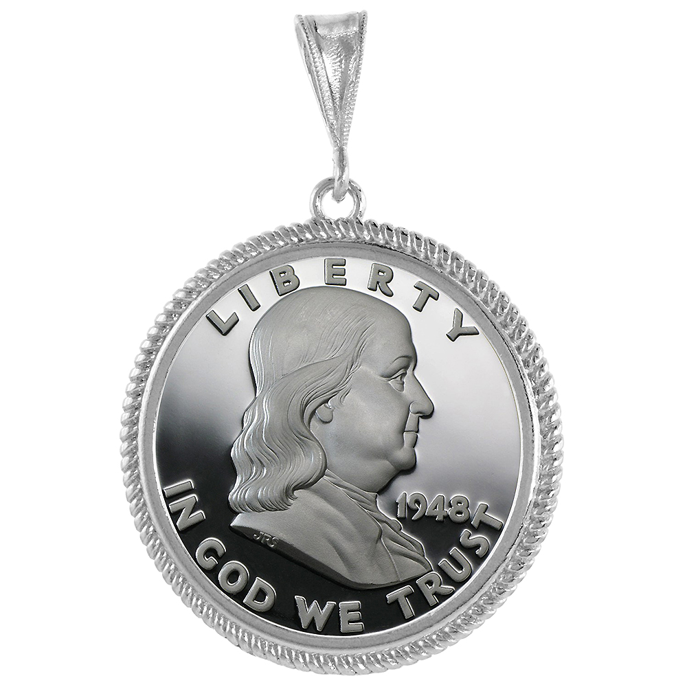 Sterling Silver Rope Wire Half Dollar Bezel 30 mm Coins Prong Back for all 50 Cent Coin NOT Included