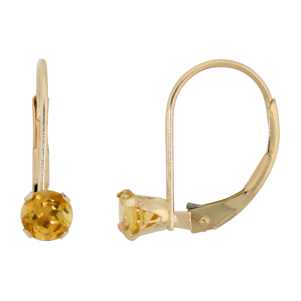 10k Yellow Gold Natural Citrine Leverback Earrings 1/2 ct Brilliant Cut November Birthstone 9/16 inch long