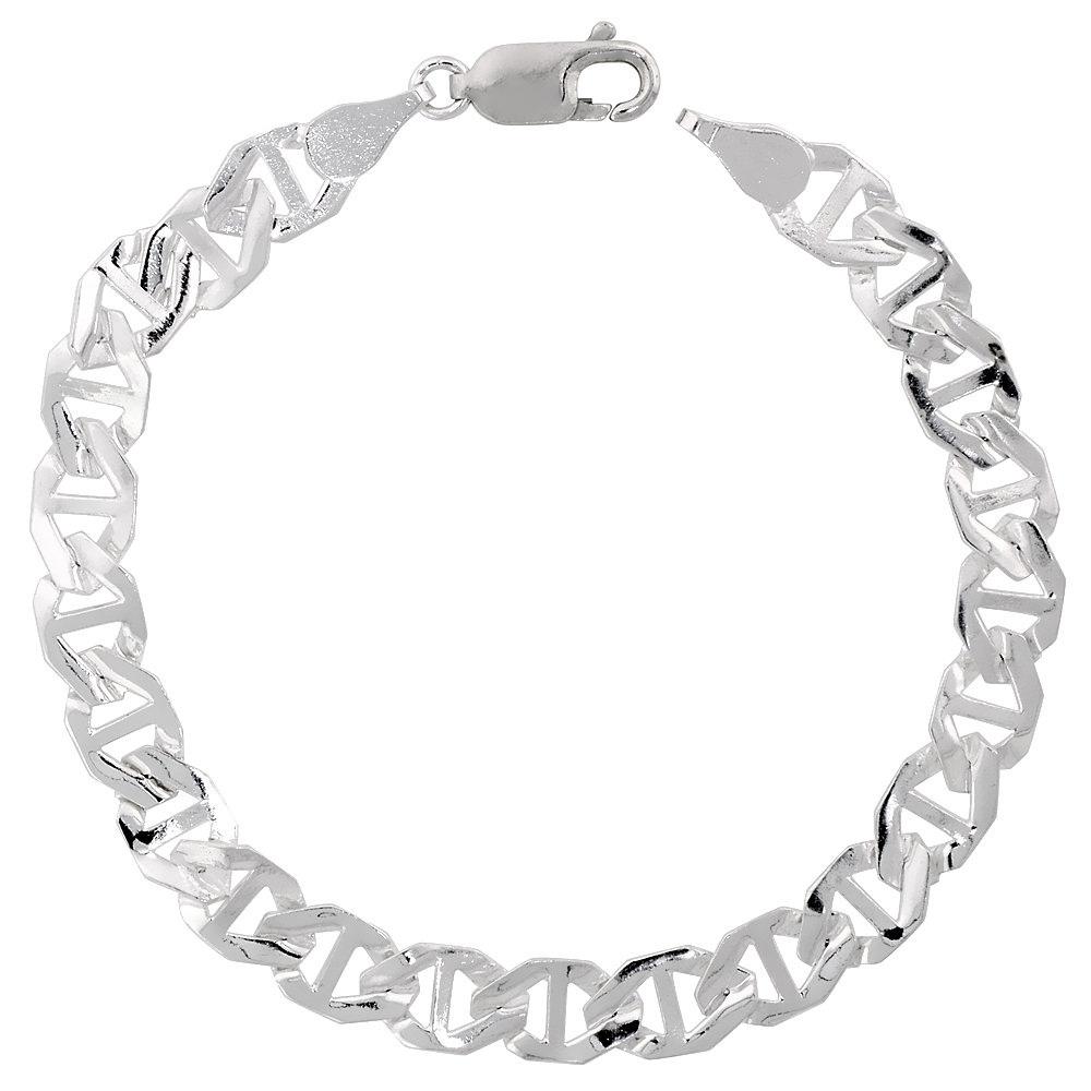 Sterling Silver Flat Mariner Bracelet 1/4 inch wide, 7 inch long