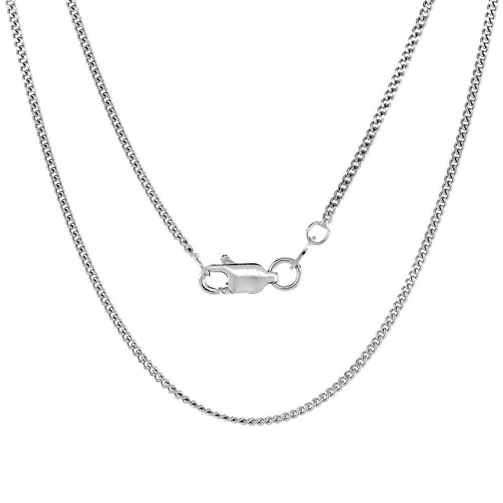 Sterling Silver Thin CURB CHAIN Necklaces & Bracelets 1.3mm fine Rhodium finish, sizes 7 - 30 inch