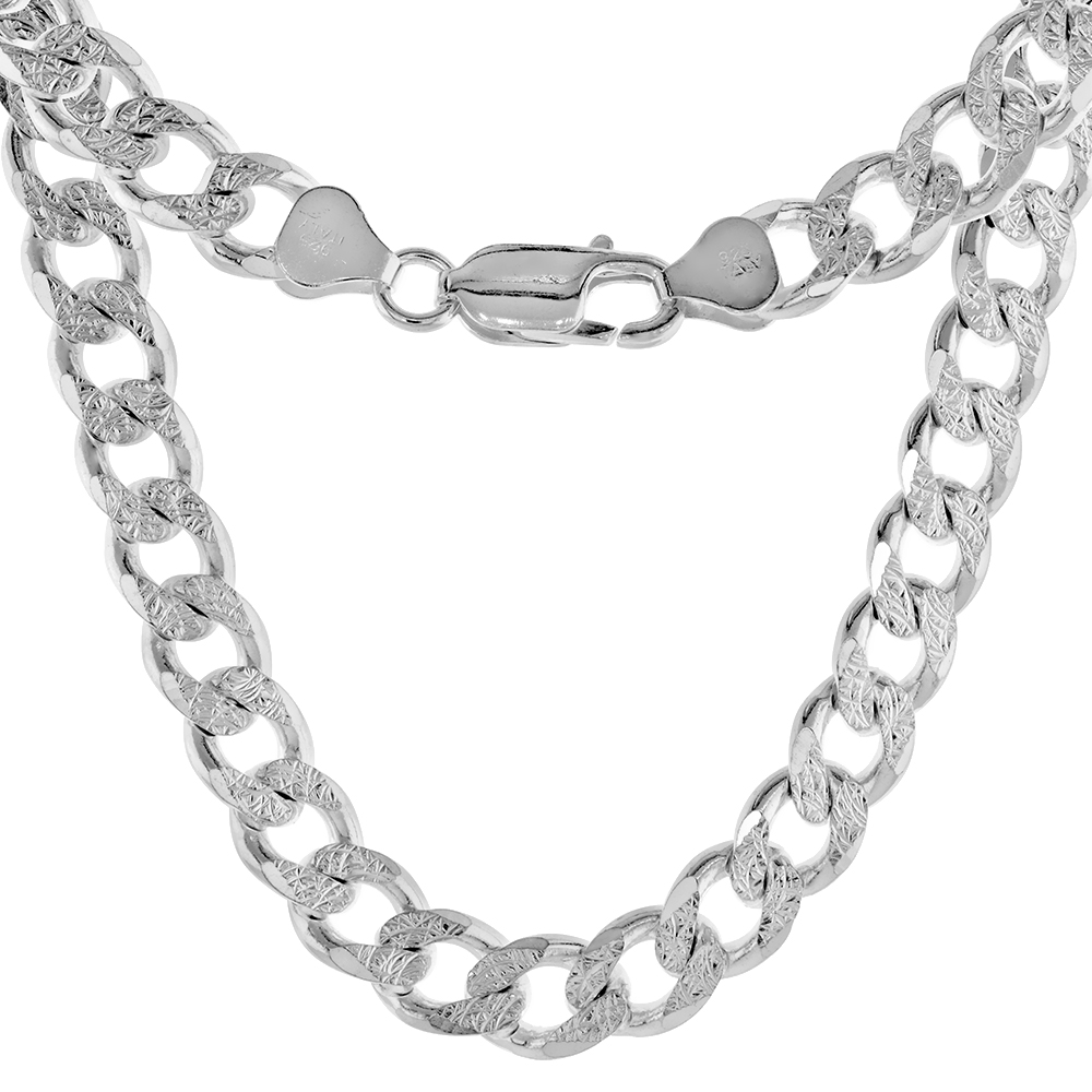 Sterling Silver Curb Cuban Link Chain Necklaces & Bracelets 8mm Nickel Free Italy, sizes 7 - 30 inch