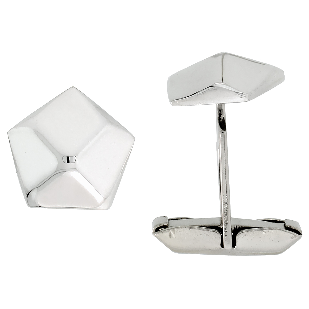 Sterling Silver Pentagon Plain Cufflinks Swivel Bar, 5/8 inch wide