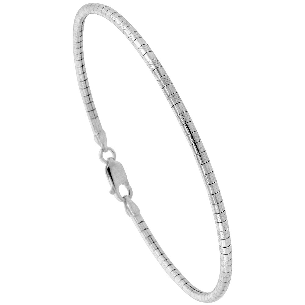 Sterling Silver 3mm Round Omega Necklaces & Bracelets Diamond cut Nickel Free Italy 1/16 inch wide sizes 7-20 inch