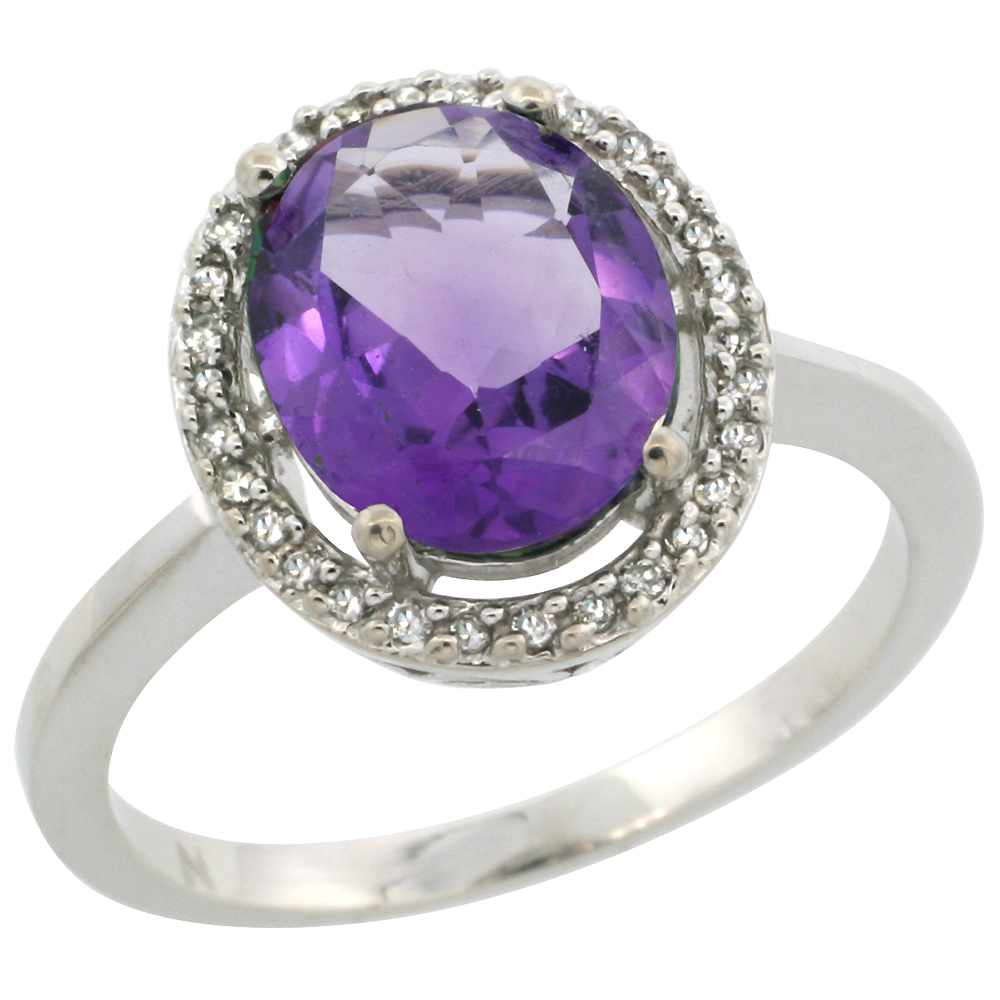 14K White Gold Diamond Halo 10x8 mm Oval Gemstone Engagement Ring for Women Oval 10x8 mm assorted Colors, sizes 5 - 10
