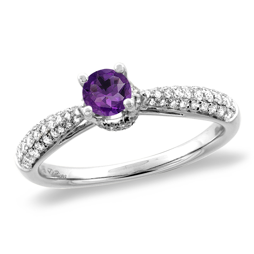 14K White/Yellow Gold Diamond Natural Amethyst Engagement Ring Round 5 mm, sizes 5-10