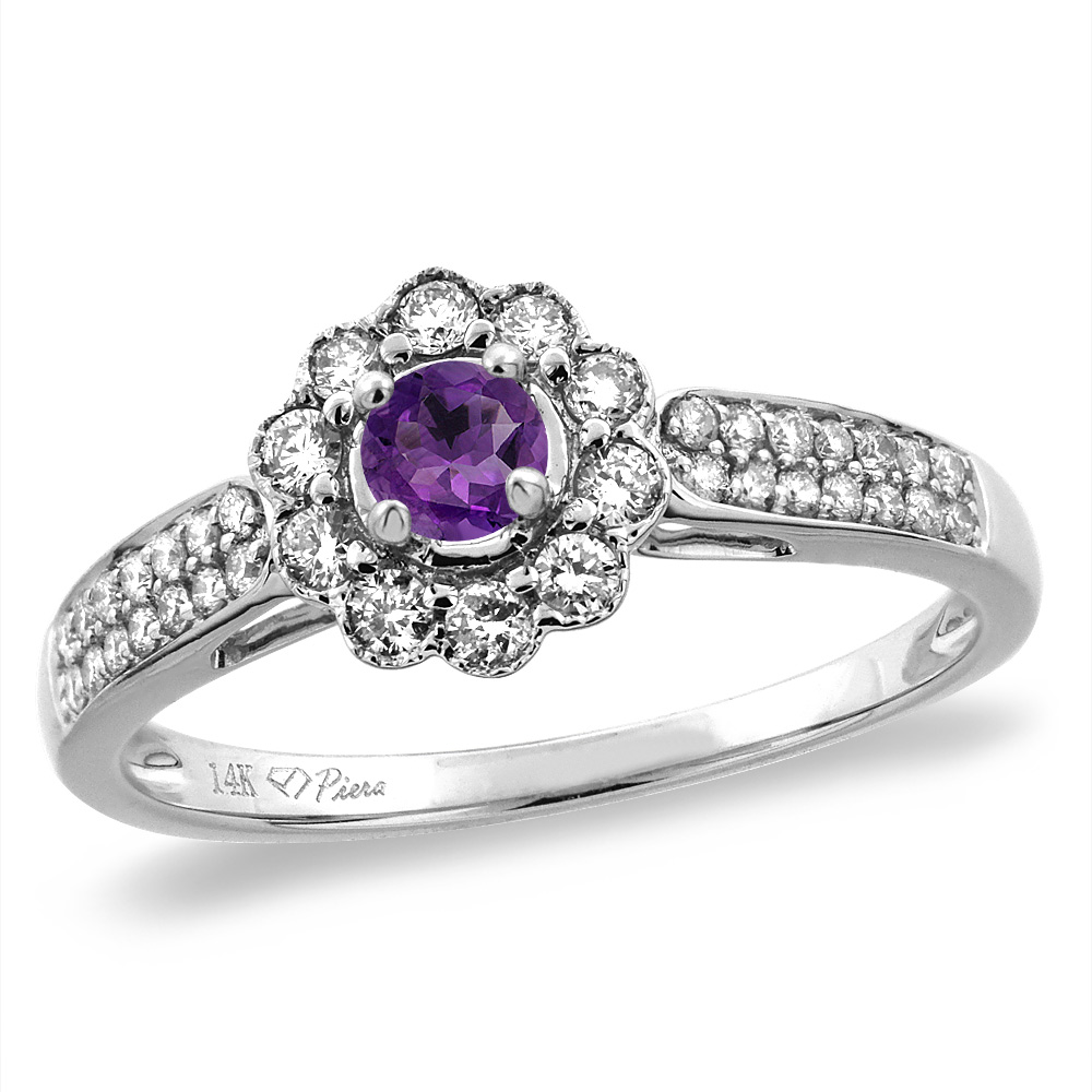 14K White/Yellow Gold Natural Amethyst Engagement Ring Round 4 mm, sizes 5 -10