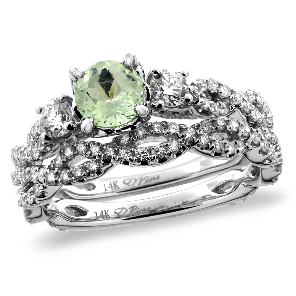 14K White/Yellow Gold Diamond Natural Green Amethyst 2pc Infinity Engagement Ring Set Round 5 mm,size 5-10