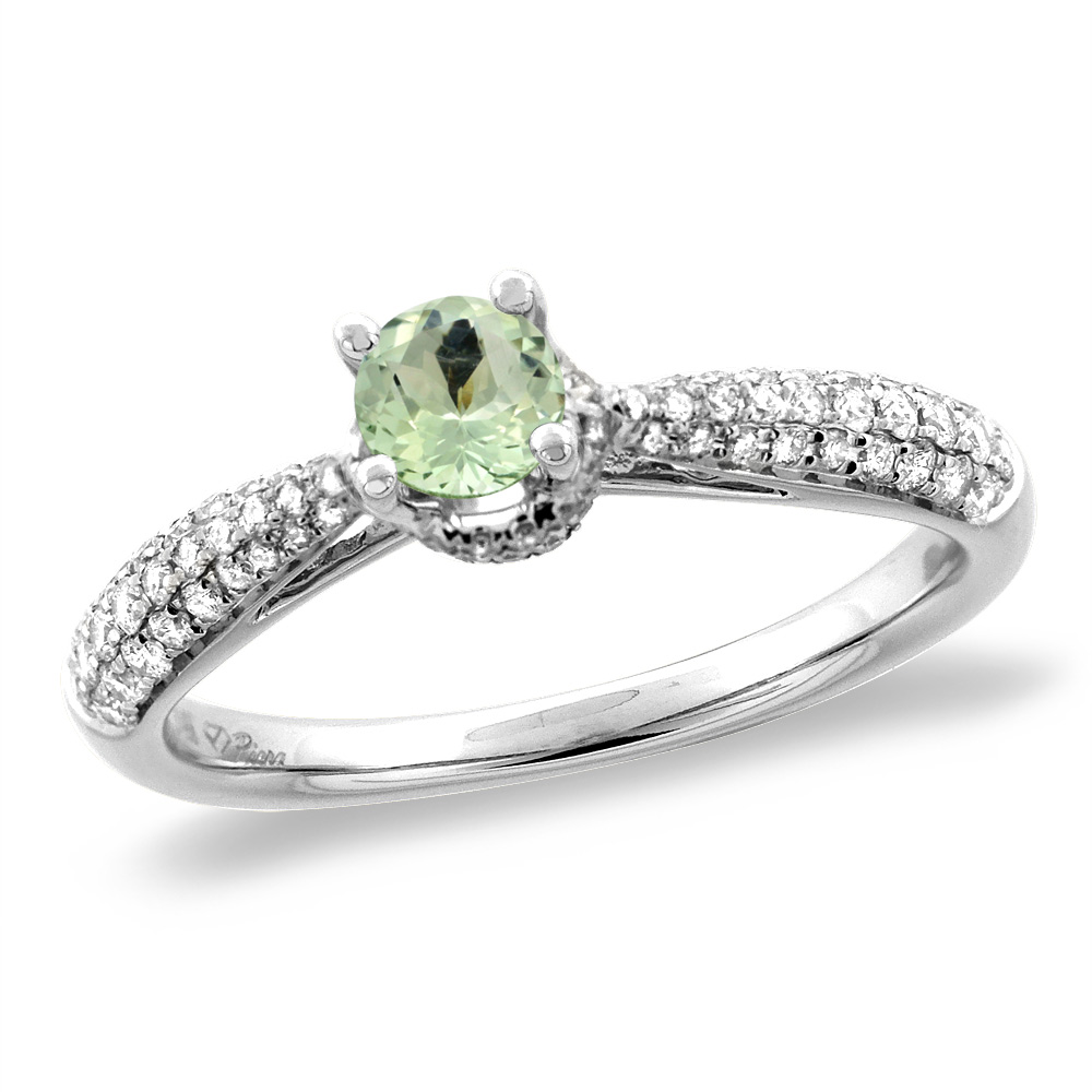14K White/Yellow Gold Diamond Natural Green Amethyst Engagement Ring Round 5 mm, size 5-10