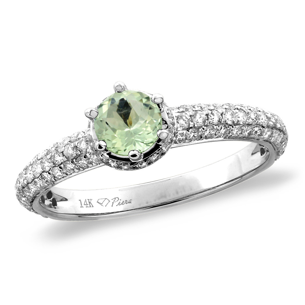 14K White/Yellow Gold Diamond Natural Green Amethyst Engagement Ring Round 5 mm, size 5-10