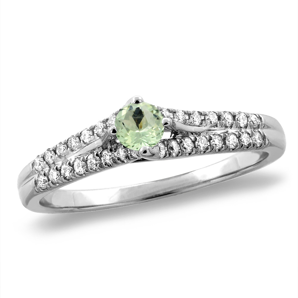 14K White/Yellow Gold Natural Green Amethyst Engagement Ring Round 4 mm, sizes 5 -10