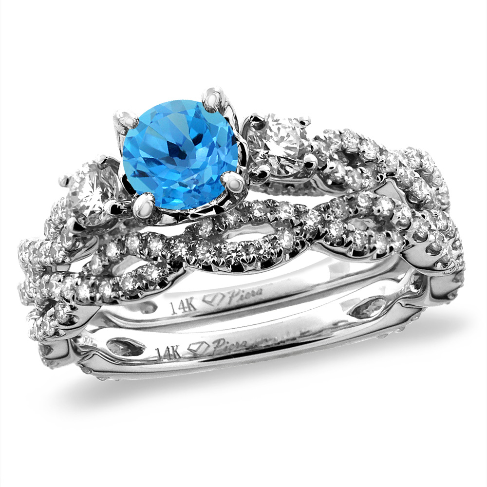 14K White/Yellow Gold Diamond Natural Swiss Blue Topaz 2pc Infinity Engagement Ring Set Round 5mm,size5-10