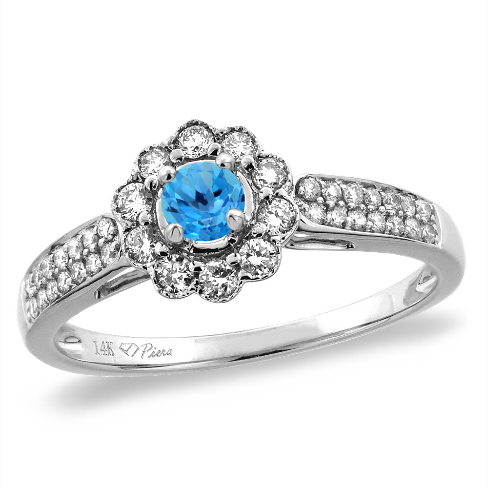 14K White/Yellow Gold Natural Swiss Blue Topaz Engagement Ring Round 4 mm, sizes 5 -10