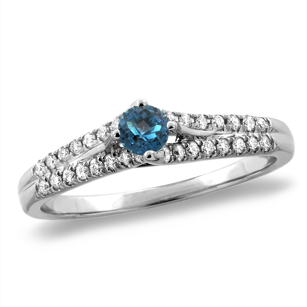 14K White/Yellow Gold Natural London Blue Topaz Engagement Ring Round 4 mm, sizes 5 -10