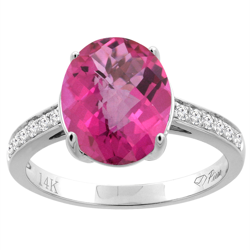 14K Gold Natural Pink Topaz Ring Oval 11x9 mm Diamond Accents, sizes 5 - 10