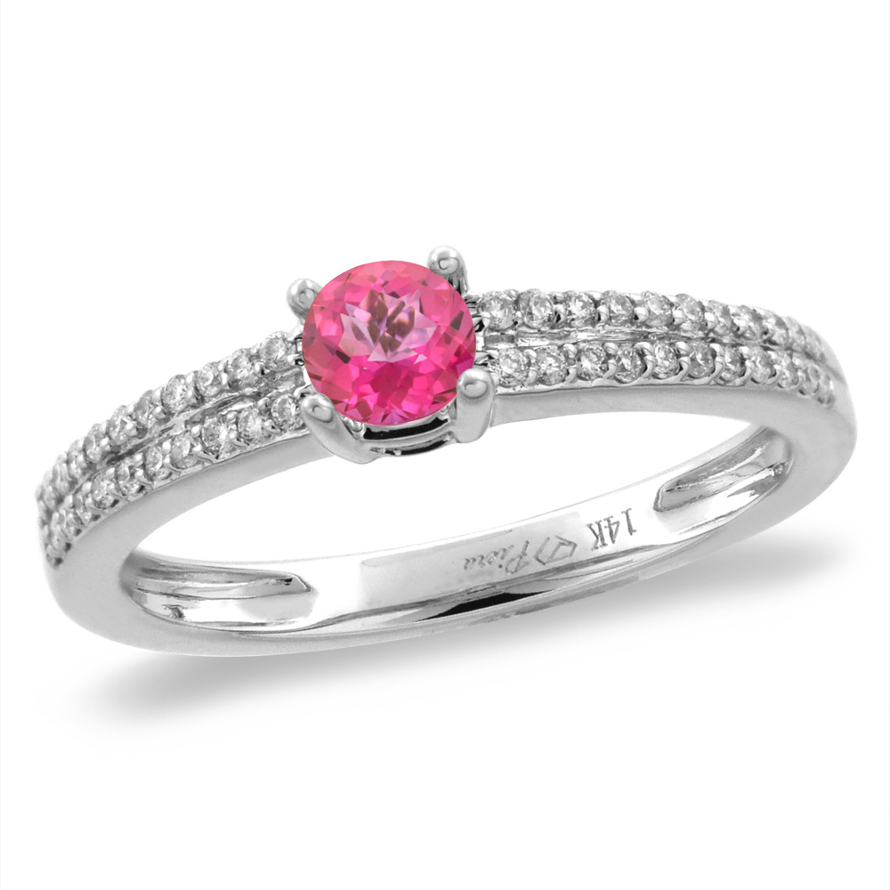 14K White/Yellow Gold Diamond Natural Pink Topaz Engagement Ring Round 5 mm, sizes 5-10