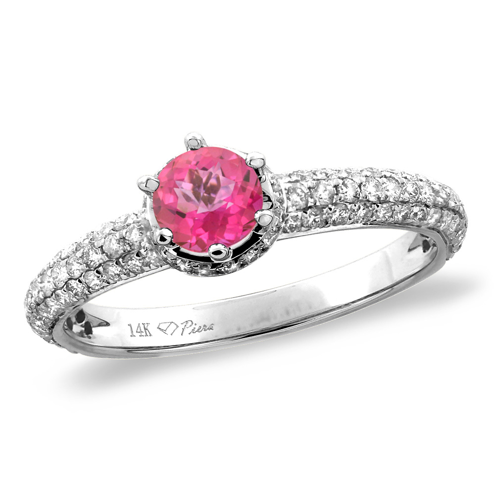 14K White/Yellow Gold Diamond Natural Pink Topaz Engagement Ring Round 5 mm, sizes 5-10