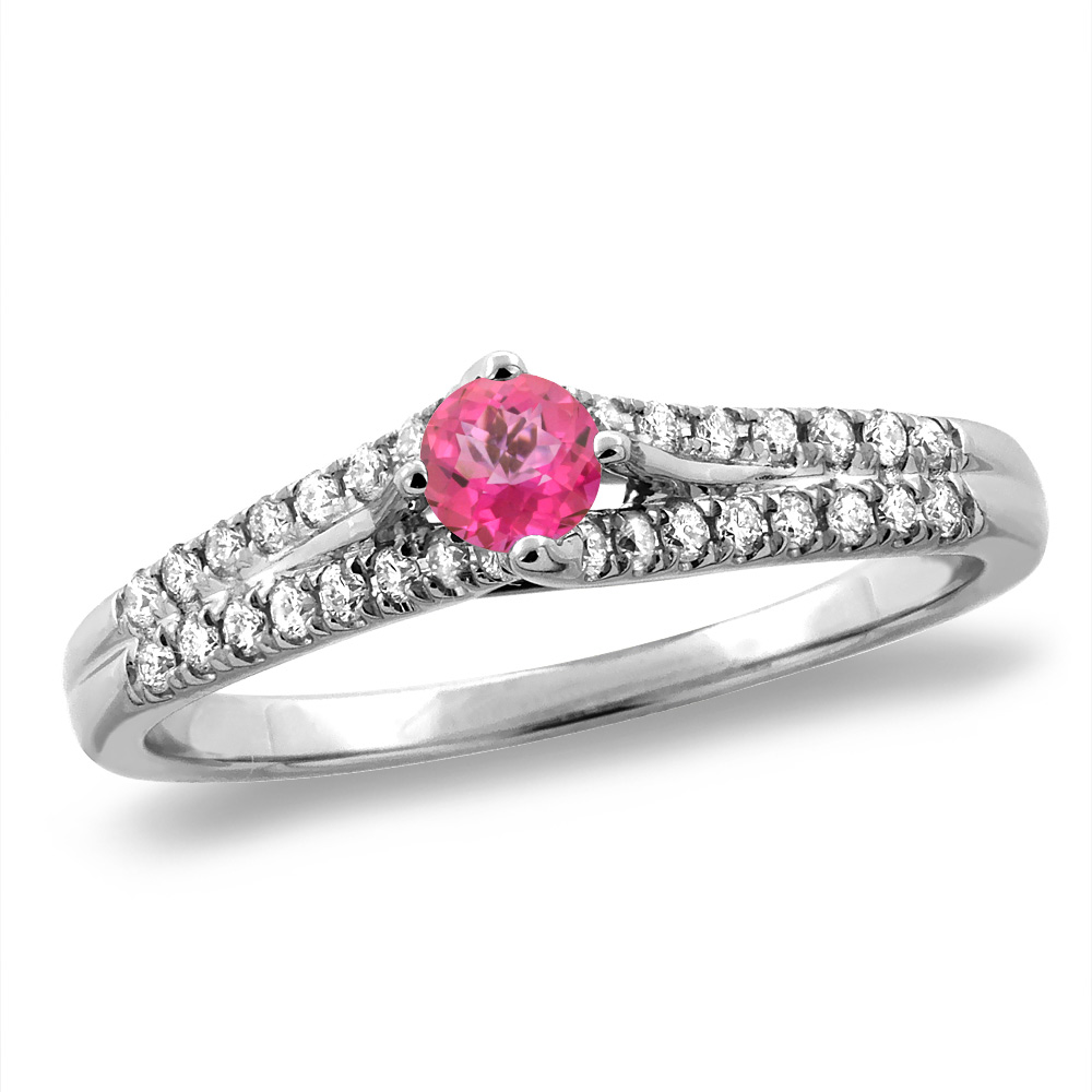 14K White/Yellow Gold Natural Pink Topaz Engagement Ring Round 4 mm, sizes 5 -10