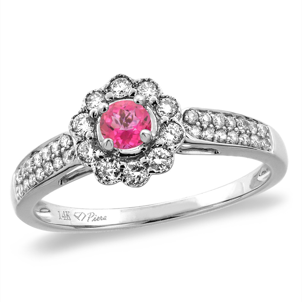 14K White/Yellow Gold Natural Pink Topaz Engagement Ring Round 4 mm, sizes 5 -10