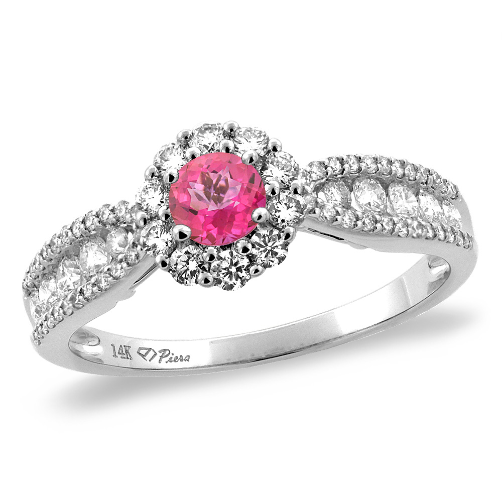 14K White/Yellow Gold Natural Pink Topaz Halo Engagement Ring Round 4 mm, sizes 5 -10