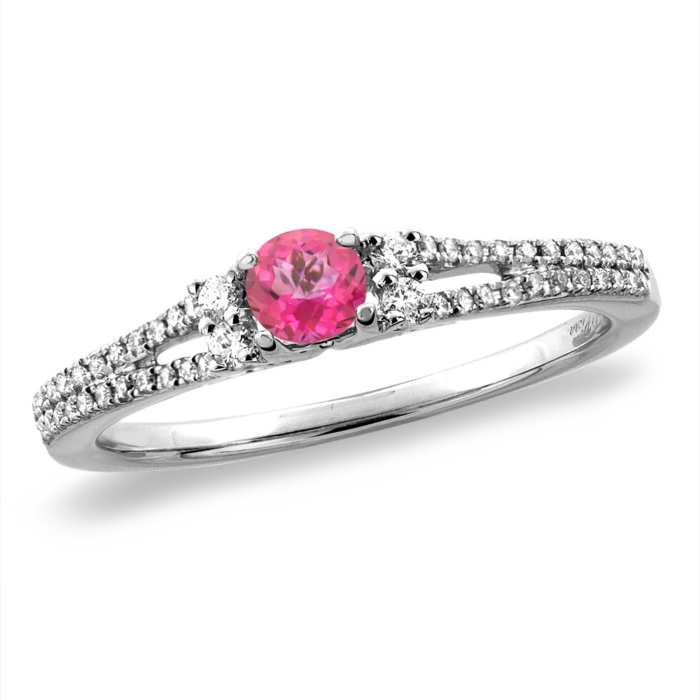 14K White/Yellow Gold Natural Pink Topaz Engagement Ring Round 4 mm, sizes 5 -10