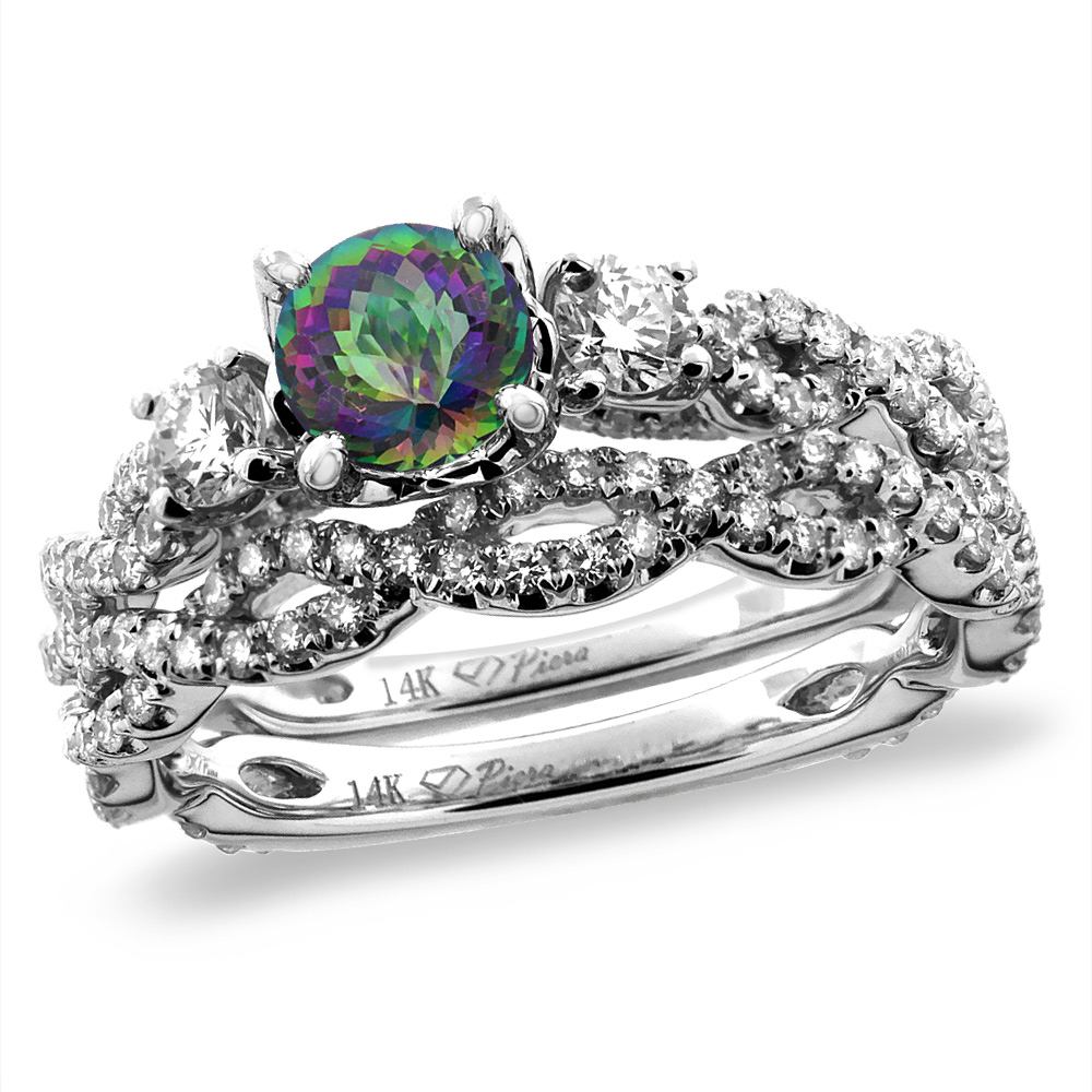 14K White/Yellow Gold Diamond Natural Mystic Topaz 2pc Infinity Engagement Ring Set Round 5 mm, sizes 5-10