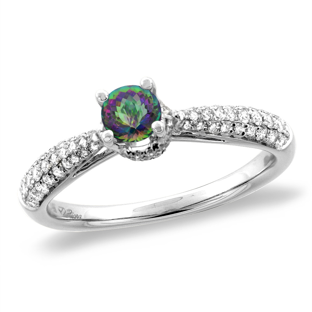 14K White/Yellow Gold Diamond Natural Mystic Topaz Engagement Ring Round 5 mm, sizes 5-10