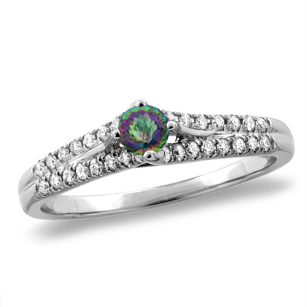 14K White/Yellow Gold Natural Mystic Topaz Engagement Ring Round 4 mm, sizes 5 -10