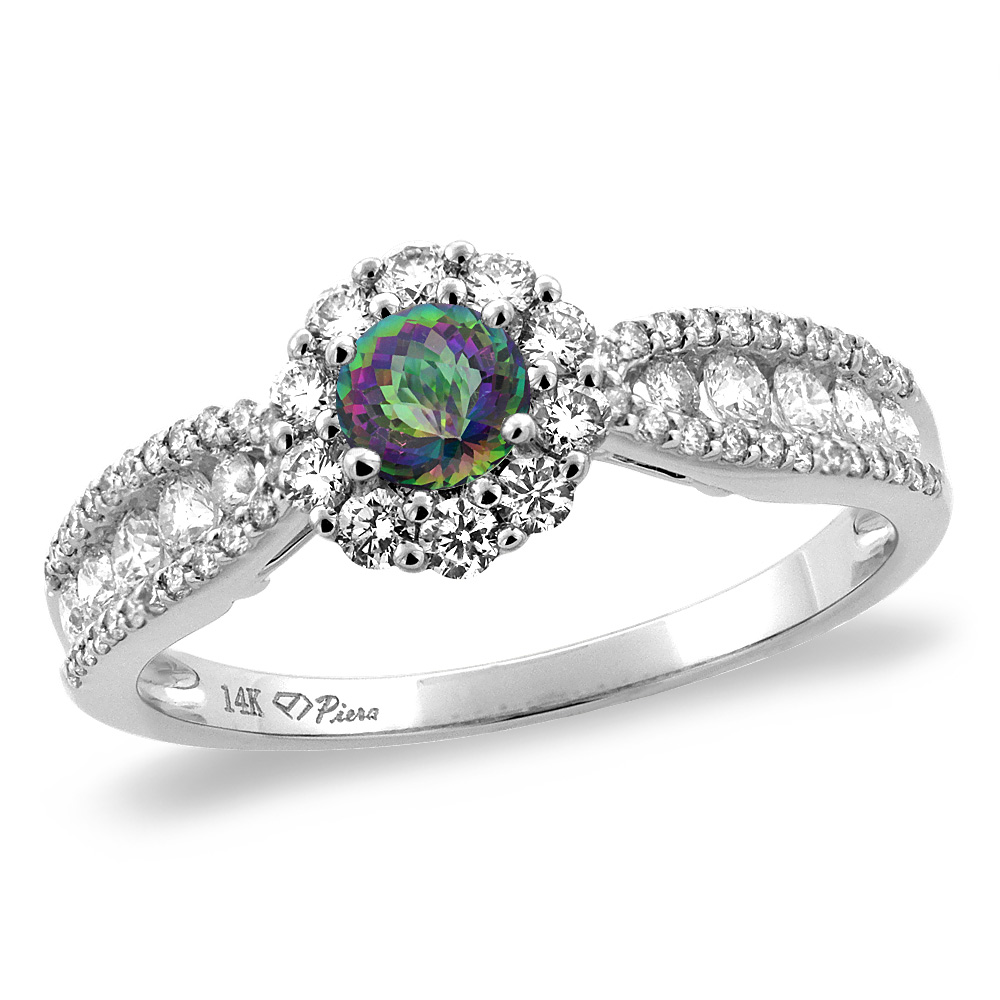 14K White/Yellow Gold Natural Mystic Topaz Halo Engagement Ring Round 4 mm, sizes 5 -10