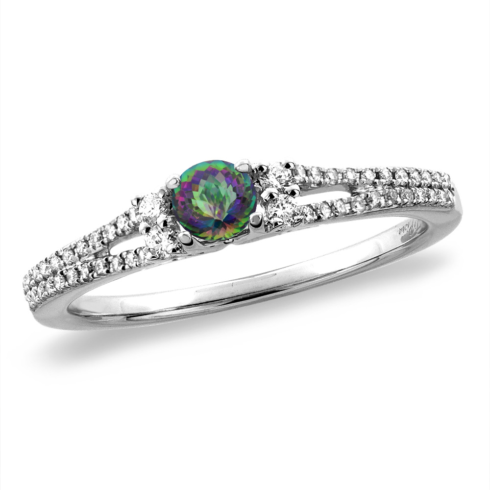 14K White/Yellow Gold Natural Mystic Topaz Engagement Ring Round 4 mm, sizes 5 -10
