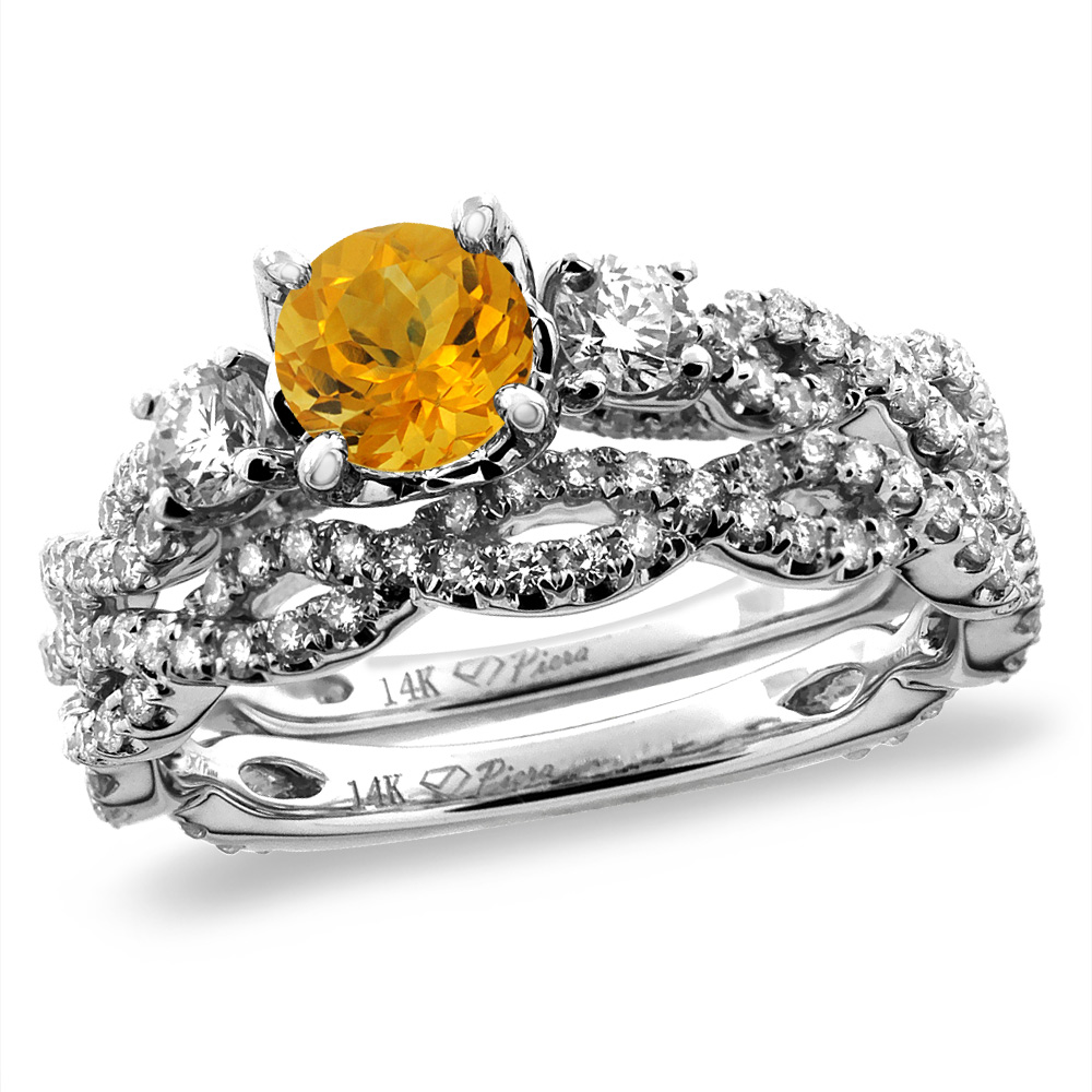 14K White/Yellow Gold Diamond Natural Citrine 2pc Infinity Engagement Ring Set Round 5 mm, sizes 5-10