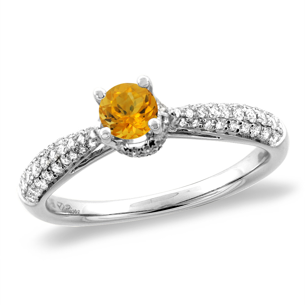 14K White/Yellow Gold Diamond Natural Citrine Engagement Ring Round 5 mm, sizes 5-10