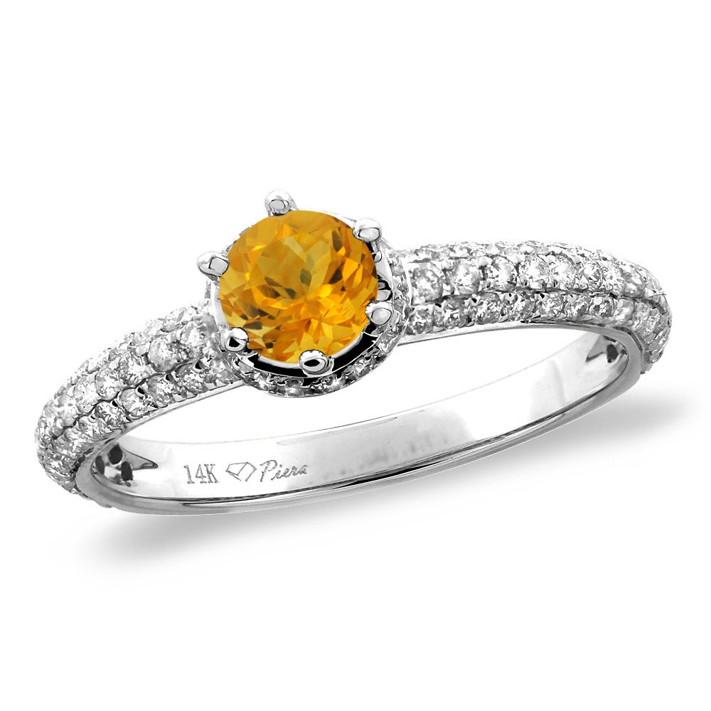 14K White/Yellow Gold Diamond Natural Citrine Engagement Ring Round 5 mm, sizes 5-10
