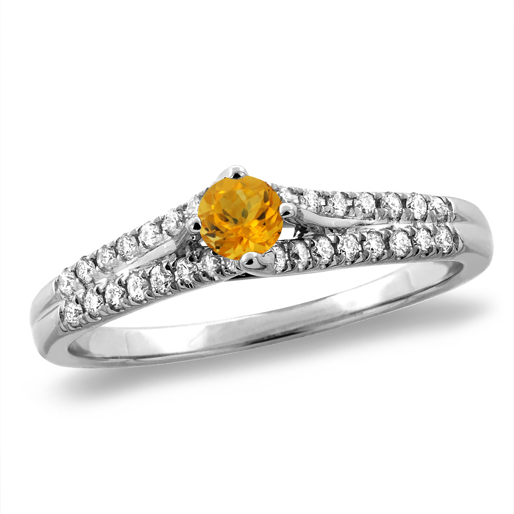 14K White/Yellow Gold Natural Citrine Engagement Ring Round 4 mm, sizes 5 -10