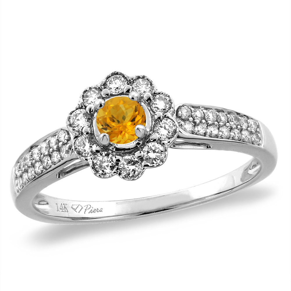 14K White/Yellow Gold Natural Citrine Engagement Ring Round 4 mm, sizes 5 -10