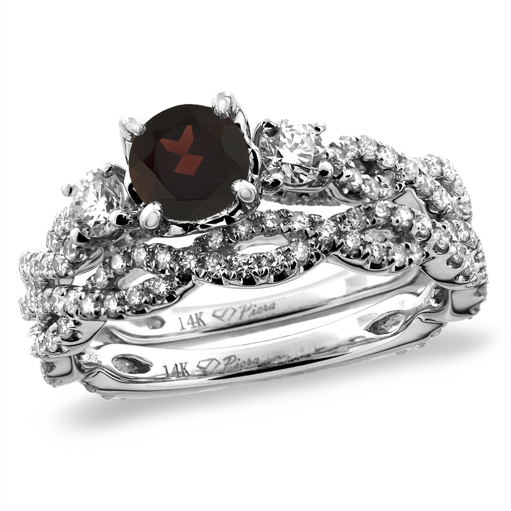 14K White/Yellow Gold Diamond Natural Garnet 2pc Infinity Engagement Ring Set Round 5 mm, sizes 5-10