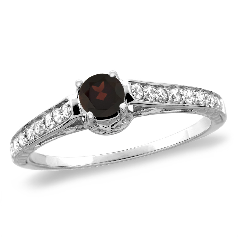 14K White/Yellow Gold Diamond Natural Garnet Engagement Ring Round 5 mm, sizes 5-10