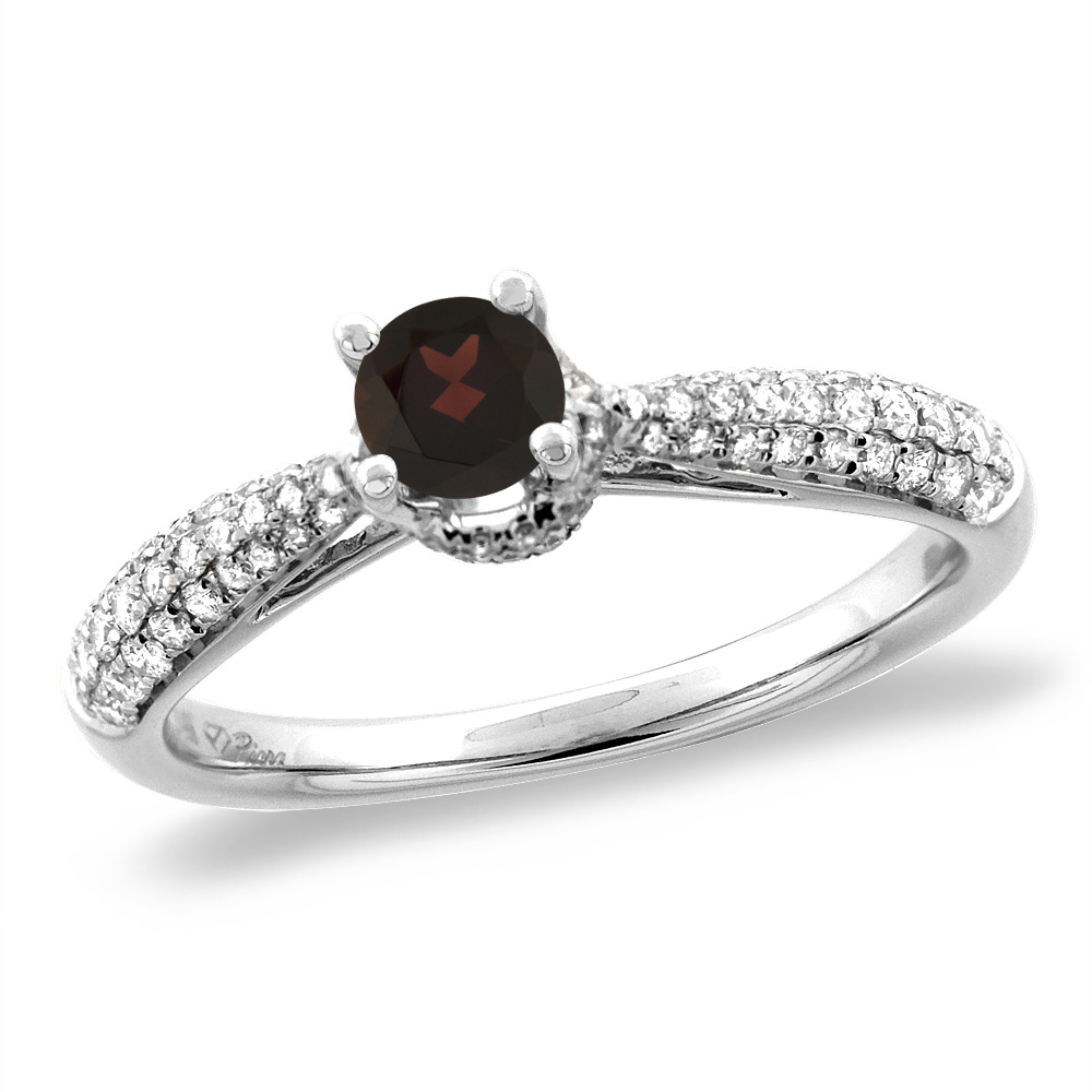 14K White/Yellow Gold Diamond Natural Garnet Engagement Ring Round 5 mm, sizes 5-10