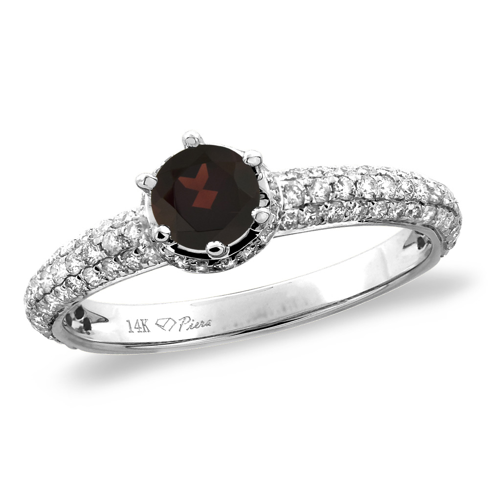 14K White/Yellow Gold Diamond Natural Garnet Engagement Ring Round 5 mm, sizes 5-10