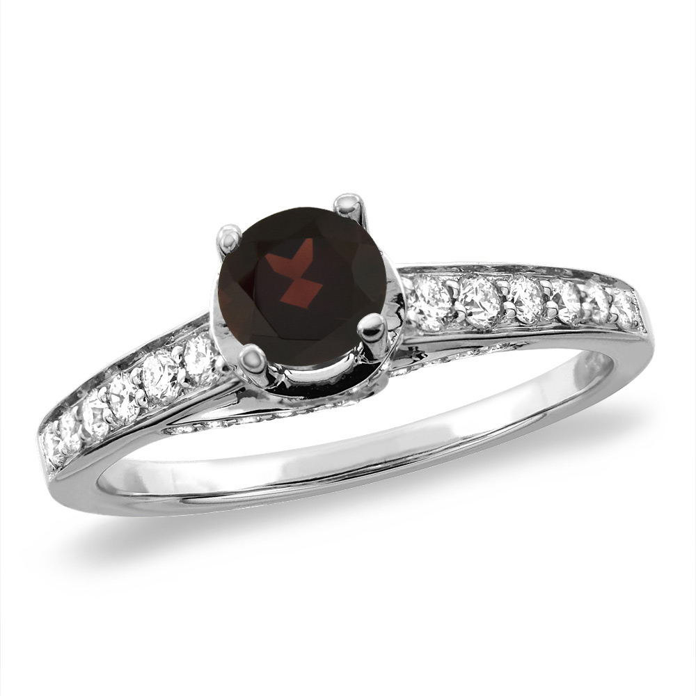 14K White/Yellow Gold Diamond Natural Garnet Engagement Ring Round 4 mm, sizes 5 -10