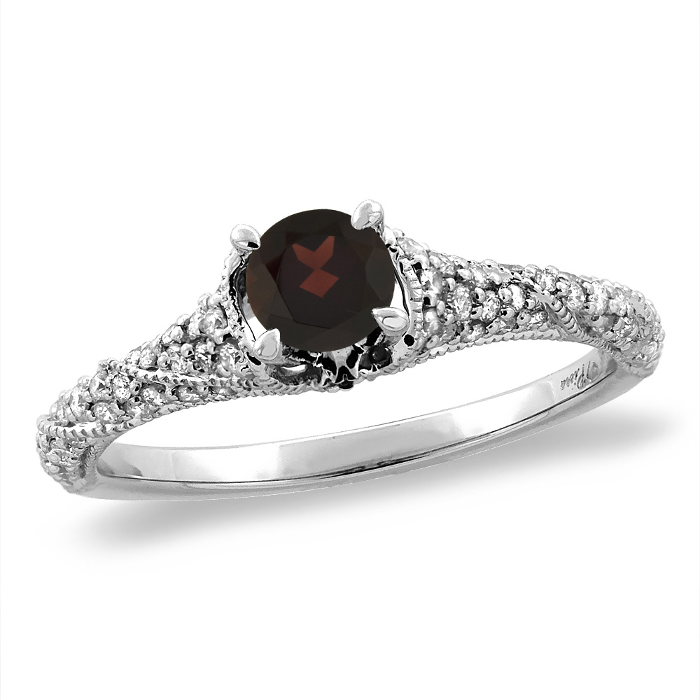 14K White/Yellow Gold Diamond Natural Garnet Engagement Ring Round 4 mm, sizes 5 -10