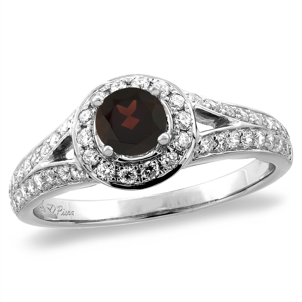 14K White/Yellow Gold Diamond Natural Garnet Halo Engagement Ring Round 4 mm, sizes 5 -10