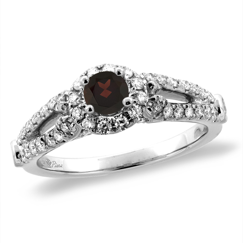 14K White/Yellow Gold Diamond Natural Garnet Halo Engagement Ring Round 4 mm, sizes 5 -10