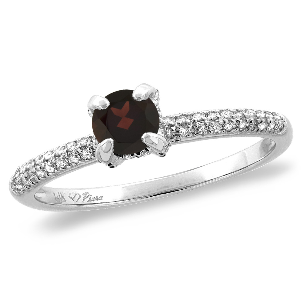 14K White/Yellow Gold Diamond Natural Garnet Solitaire Engagement Ring Round 4 mm, sizes 5 -10
