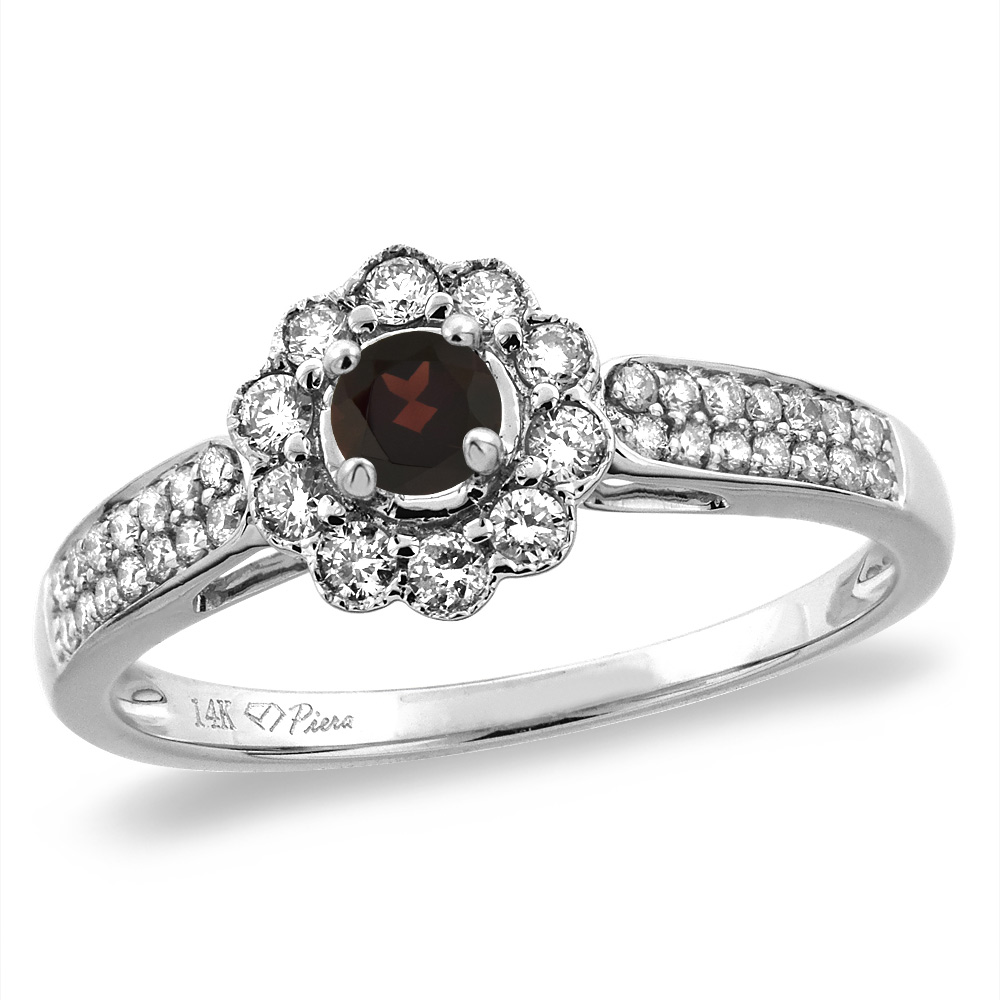 14K White/Yellow Gold Natural Garnet Engagement Ring Round 4 mm, sizes 5 -10